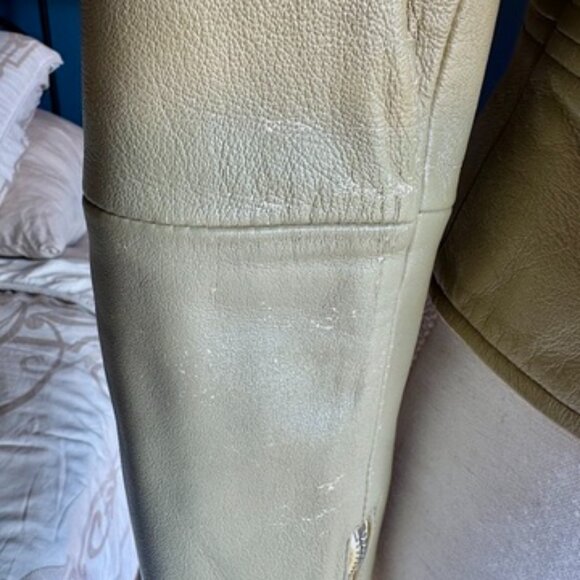 Pinko Cream and Sage Green Leather Moto Jacket - Picture 8 of 15